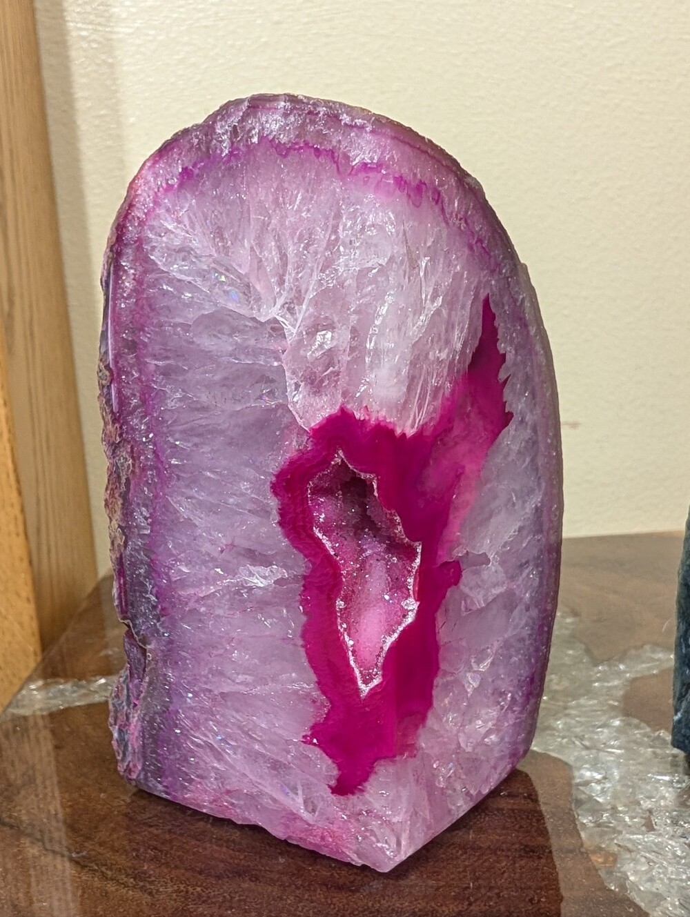 Agate Geodes Pair of Dyed Sections in Pink & Teal w/ Druzy - Picture 11 of 16